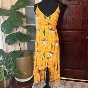 Rockin C Yellow Cowgirl Dress with Cactus & Skull Print Size M